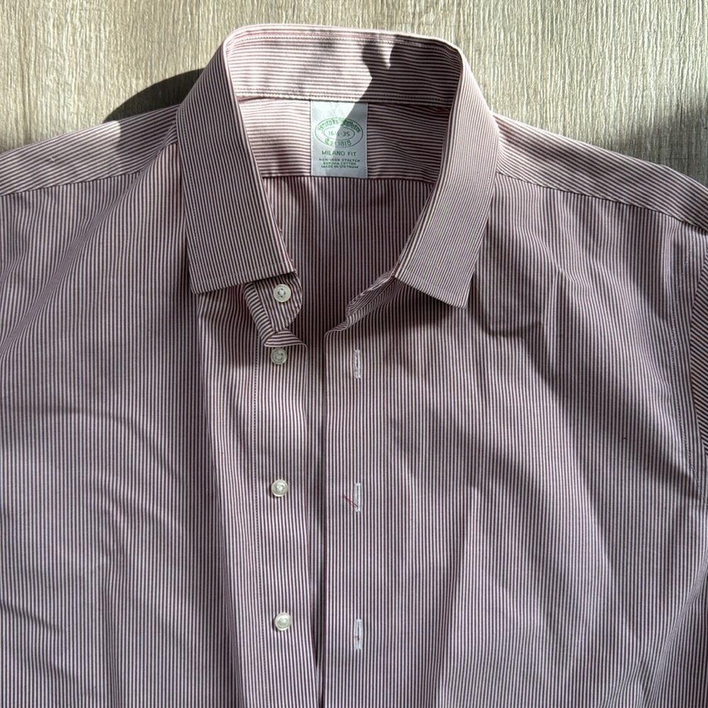 NWOT 16.5 35 Brooks Brothers Milano Fit Maroon Striped Dress Shirt